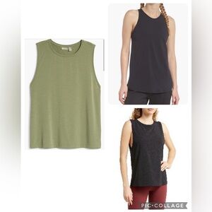 Lot (3) Zella tanks -2 Work for It Easy (olive green& black) 1 racer back